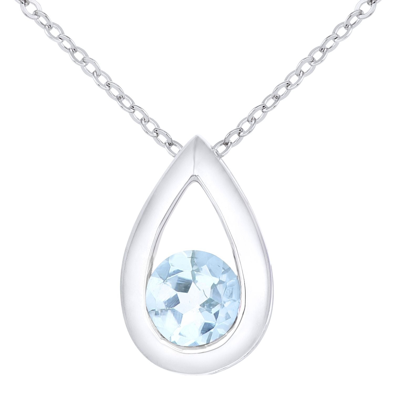 9ct White Gold  0.31ct Blue Topaz Teardrop Pendant Necklace 18" - PP0AXL1715WBT