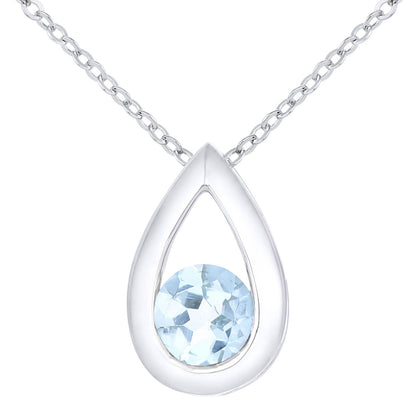 9ct White Gold  0.31ct Blue Topaz Teardrop Pendant Necklace 18" - PP0AXL1715WBT
