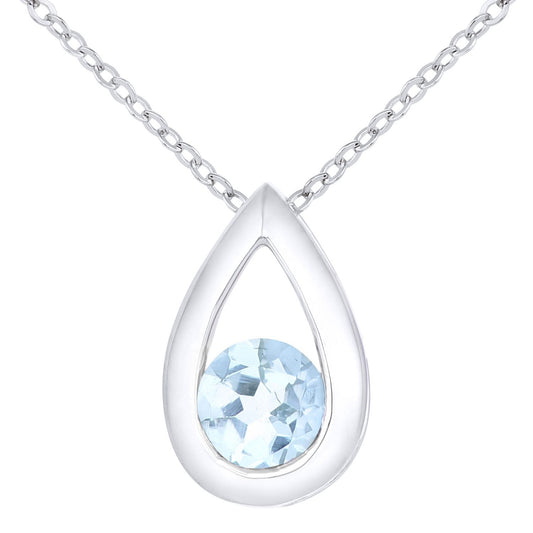 9ct White Gold  0.31ct Blue Topaz Teardrop Pendant Necklace 18" - PP0AXL1715WBT