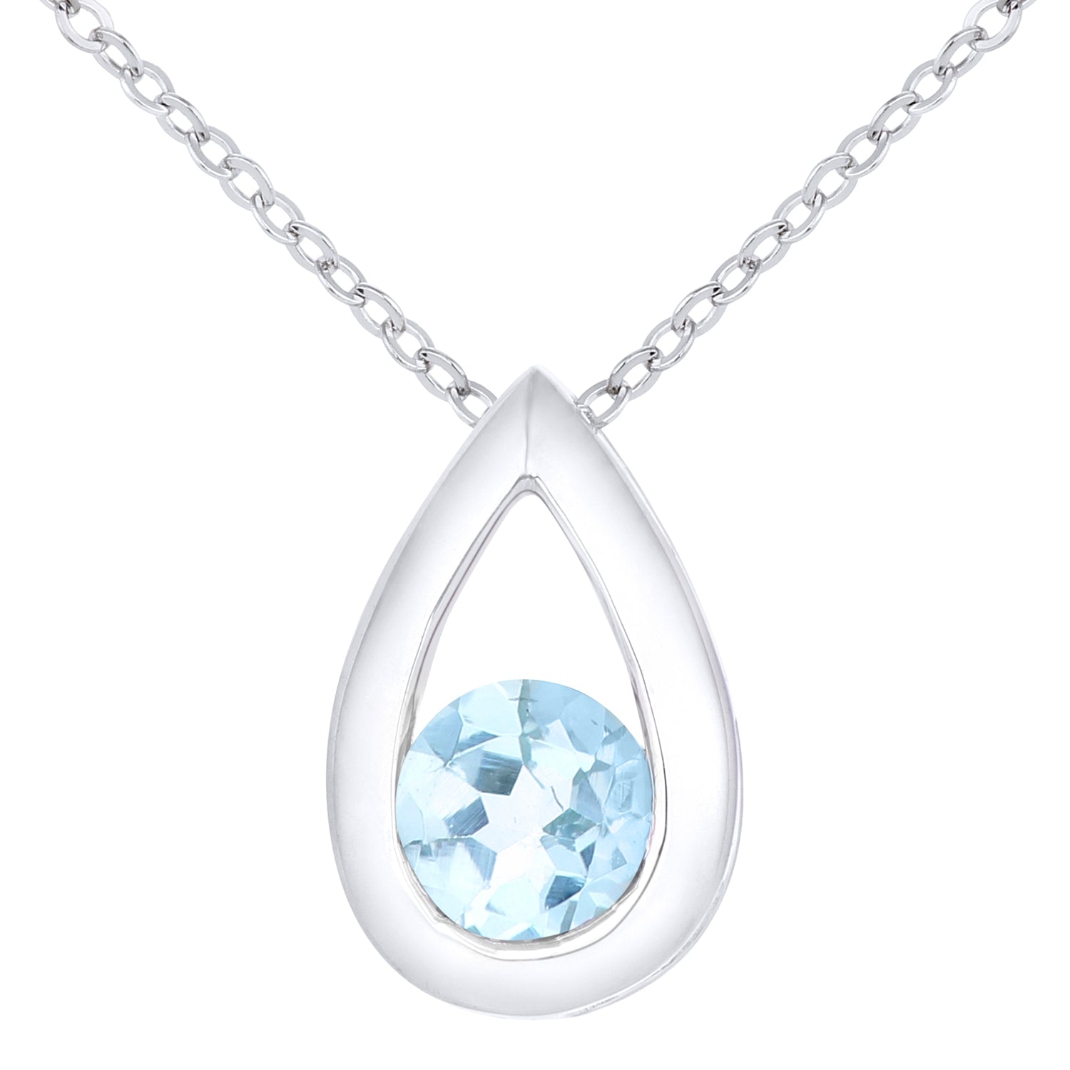 9ct White Gold  0.31ct Blue Topaz Teardrop Pendant Necklace 18" - PP0AXL1715WBT