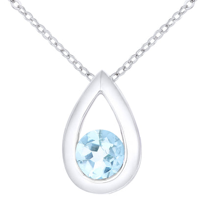 9ct White Gold  0.31ct Blue Topaz Teardrop Pendant Necklace 18" - PP0AXL1715WBT