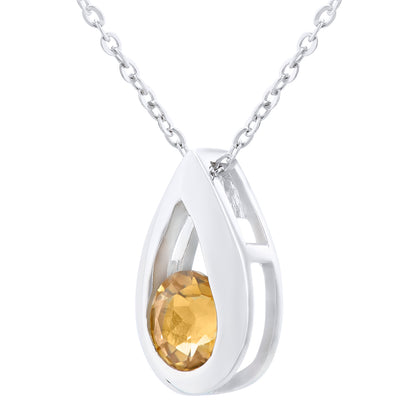 9ct White Gold  22pts Citrine Teardrop Pendant Necklace 18 inch - PP0AXL1715WCT
