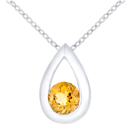9ct White Gold  22pts Citrine Teardrop Pendant Necklace 18 inch - PP0AXL1715WCT