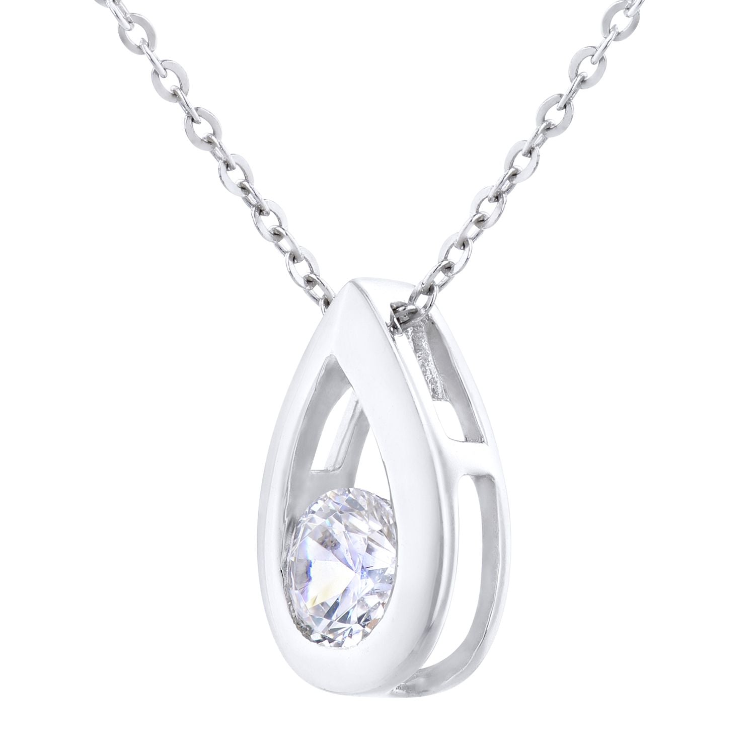 9ct White Gold  0.45ct CZ Teardrop Necklace 18" - PP0AXL1715WCZ