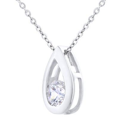9ct White Gold  0.45ct CZ Teardrop Necklace 18" - PP0AXL1715WCZ
