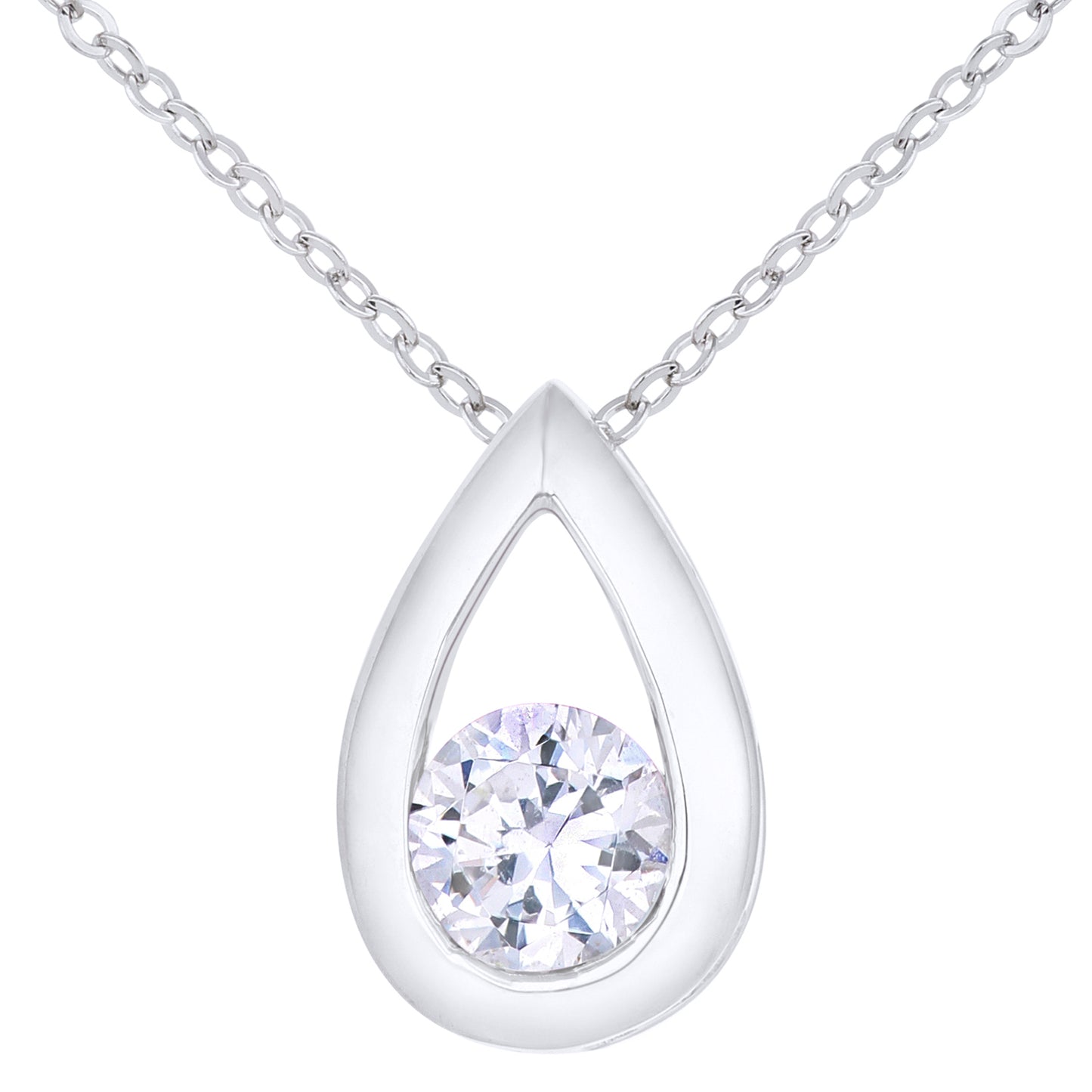 9ct White Gold  0.45ct CZ Teardrop Necklace 18" - PP0AXL1715WCZ