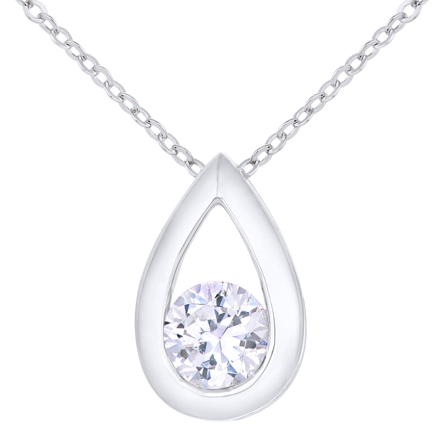 9ct White Gold  0.45ct CZ Teardrop Necklace 18" - PP0AXL1715WCZ