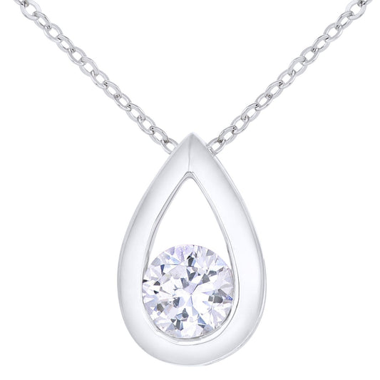 9ct White Gold  0.45ct CZ Teardrop Necklace 18" - PP0AXL1715WCZ