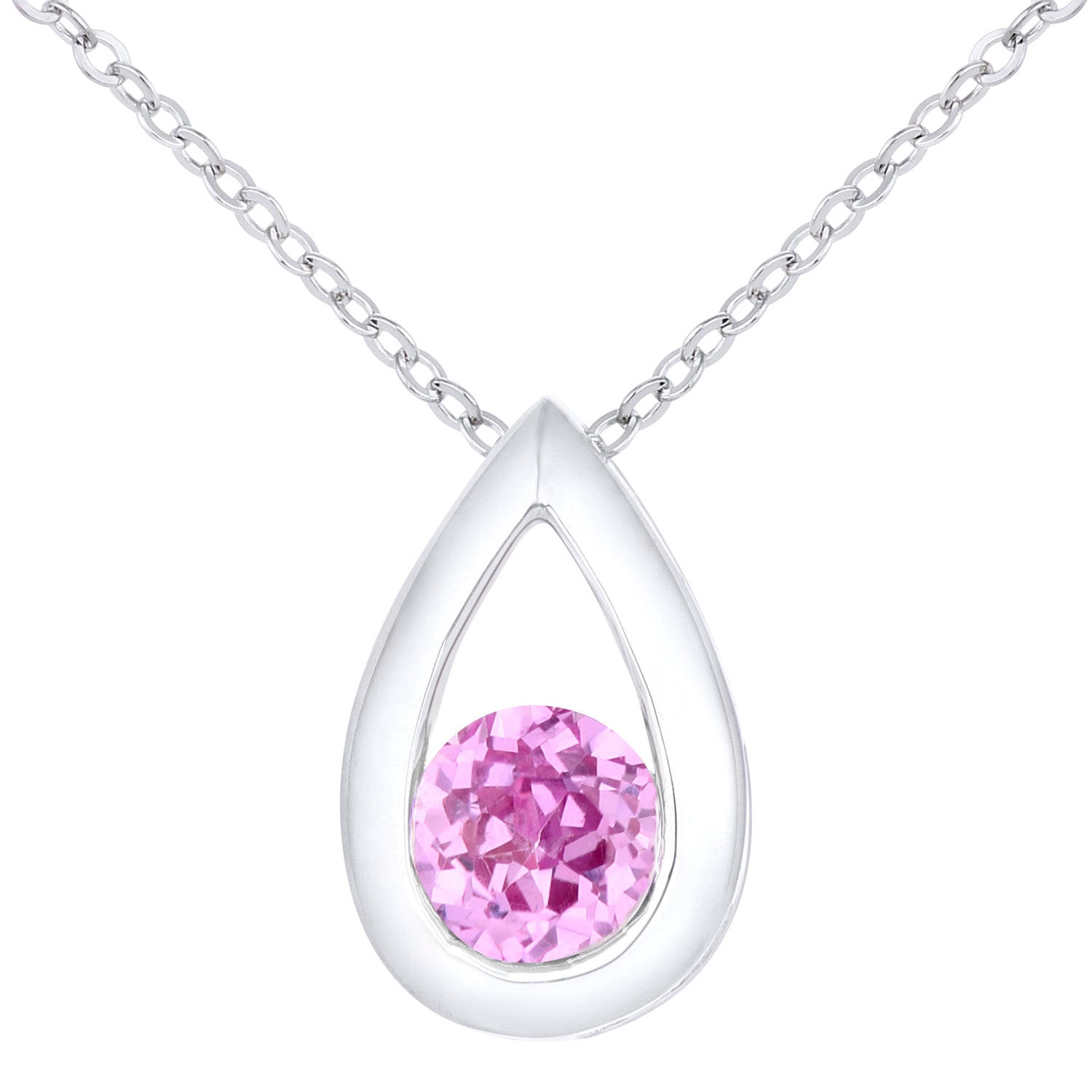 9ct White Gold  20pts Created Sapphire Teardrop Necklace 18" - PP0AXL1715WCrtdPinkSa