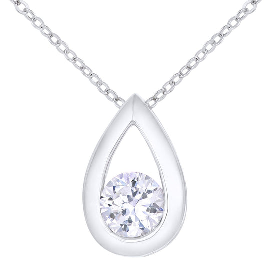 9ct White Gold 1/4ct Diamond Solitaire Pendant Necklace 18 inch - PP0AXL1715WDia