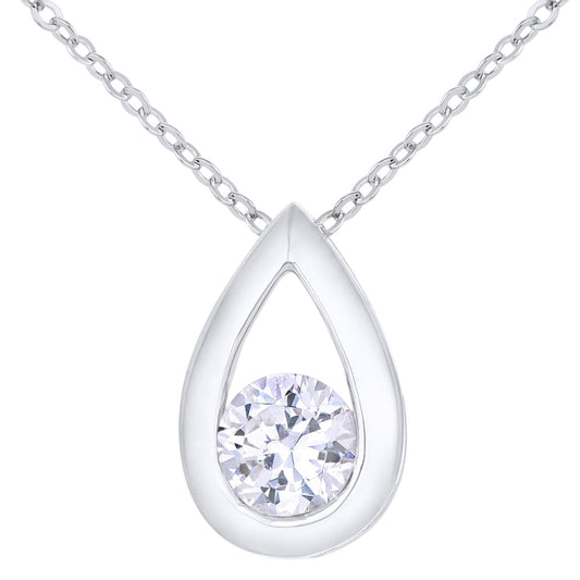 9ct White Gold  1/4ct Diamond Solitaire Pendant Necklace 18 inch - PP0AXL1715WDia