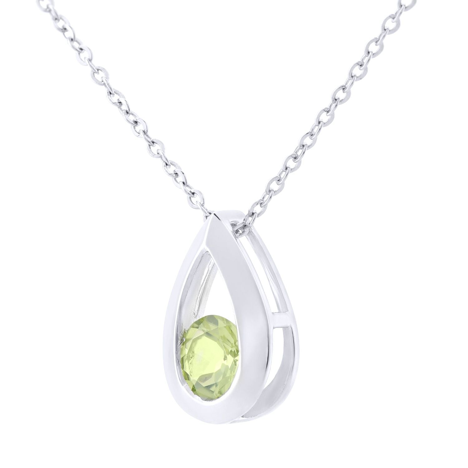 9ct White Gold  0.3ct Peridot Teardrop Pendant Necklace 18 inch - PP0AXL1715WPD