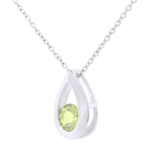 9ct White Gold  0.3ct Peridot Teardrop Pendant Necklace 18 inch - PP0AXL1715WPD