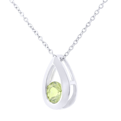 9ct White Gold  0.3ct Peridot Teardrop Pendant Necklace 18 inch - PP0AXL1715WPD