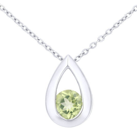 9ct White Gold 0.3ct Peridot Teardrop Pendant Necklace 18 inch - PP0AXL1715WPD