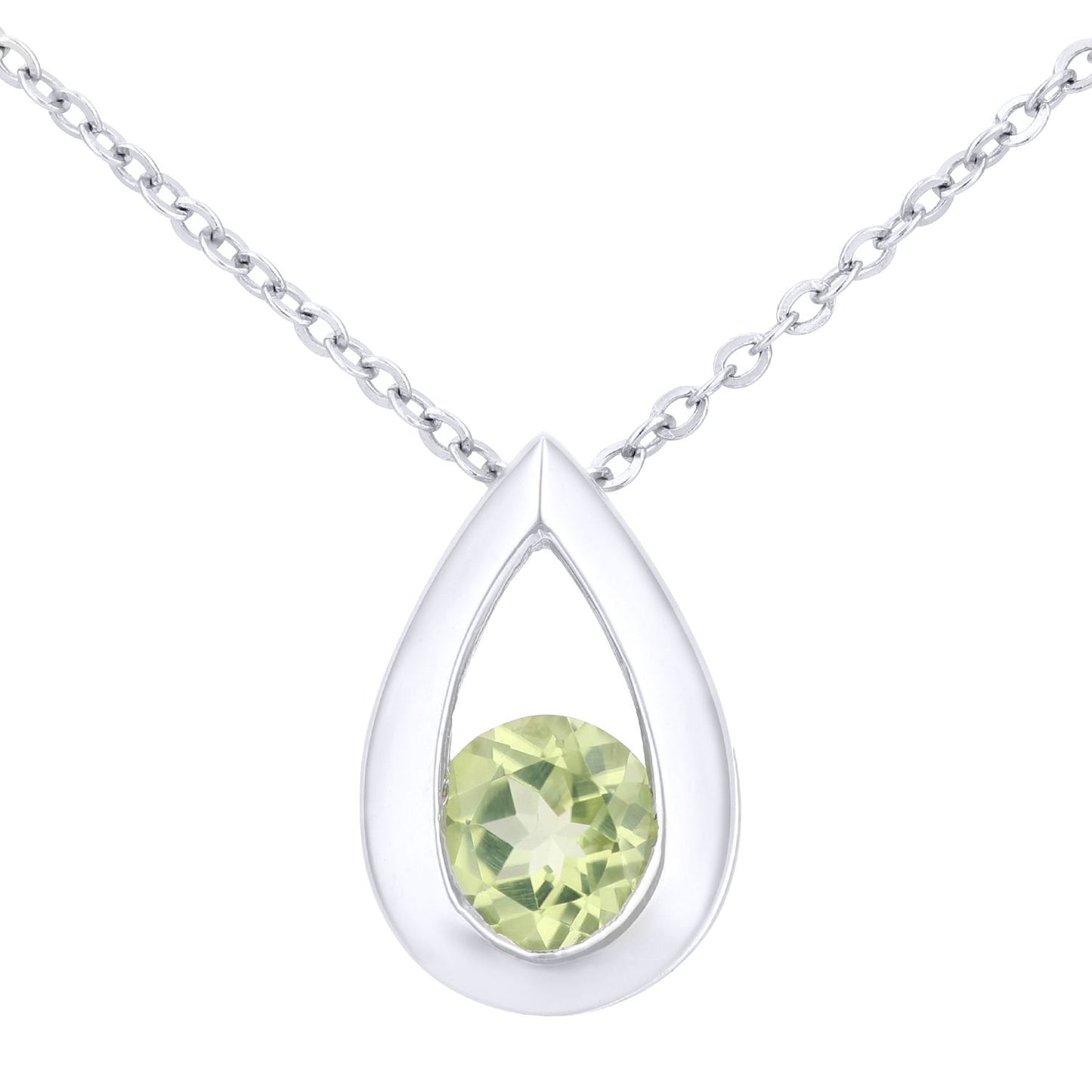 9ct White Gold  0.3ct Peridot Teardrop Pendant Necklace 18 inch - PP0AXL1715WPD