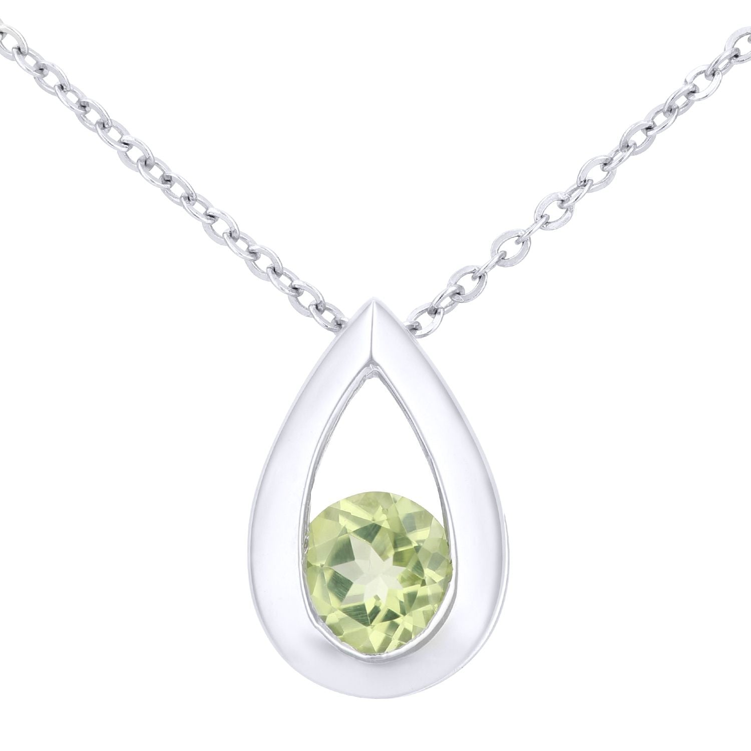 9ct White Gold  0.3ct Peridot Teardrop Pendant Necklace 18 inch - PP0AXL1715WPD