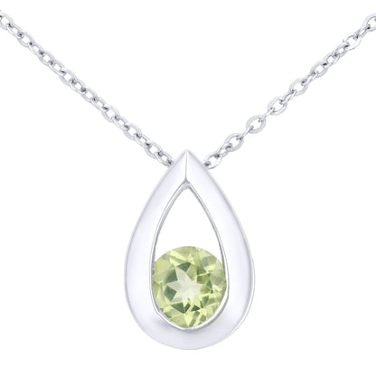 9ct White Gold  0.3ct Peridot Teardrop Pendant Necklace 18 inch - PP0AXL1715WPD