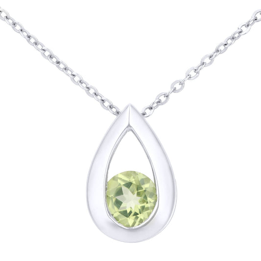 9ct White Gold  0.3ct Peridot Teardrop Pendant Necklace 18 inch - PP0AXL1715WPD