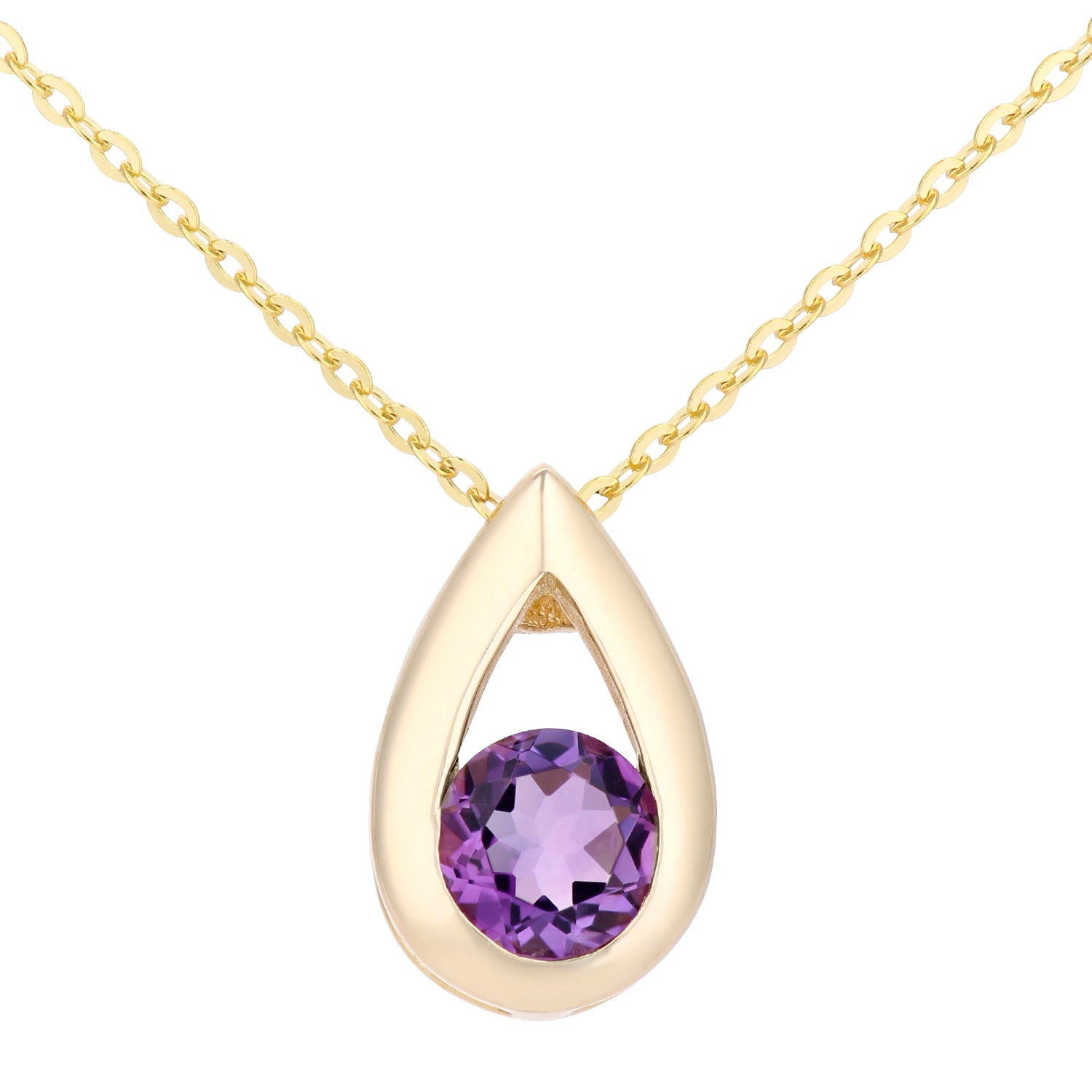 9ct Gold  Round 22pts Amethyst Teardrop Pendant Necklace 18 inch - PP0AXL1715YAM
