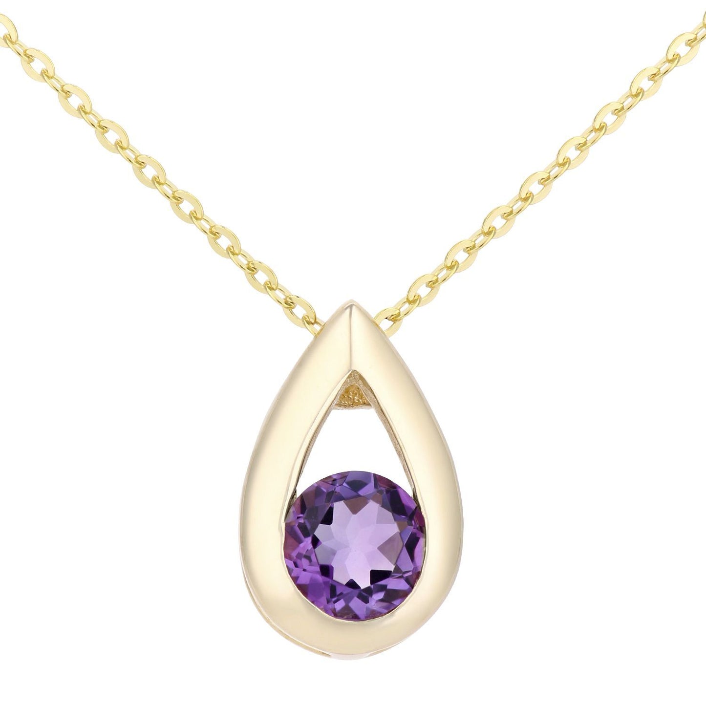 9ct Gold  Round 22pts Amethyst Teardrop Pendant Necklace 18 inch - PP0AXL1715YAM