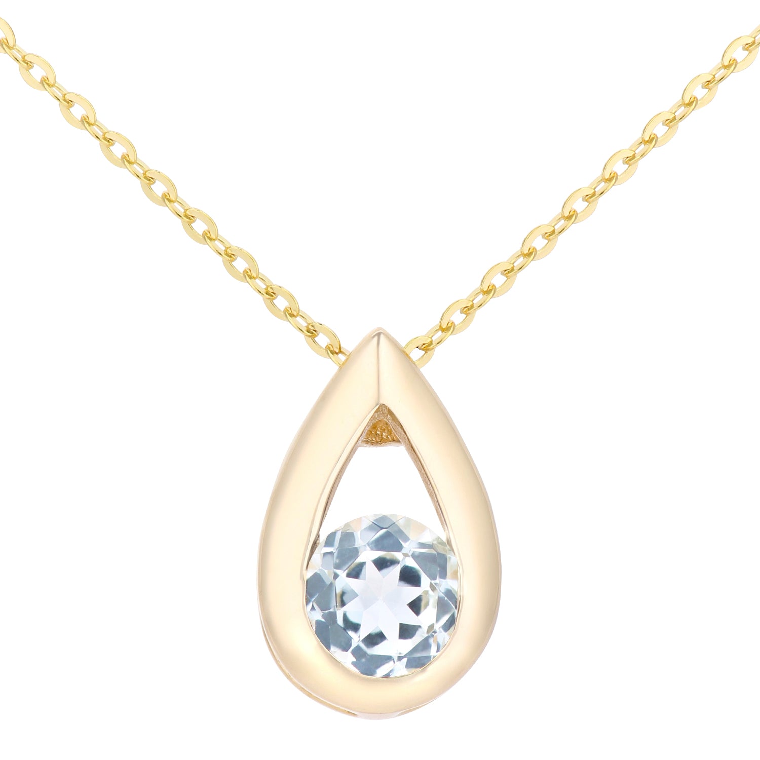 9ct Gold  0.31ct Blue Topaz Teardrop Pendant Necklace 18 inch - PP0AXL1715YBT