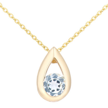 9ct Gold  0.31ct Blue Topaz Teardrop Pendant Necklace 18 inch - PP0AXL1715YBT