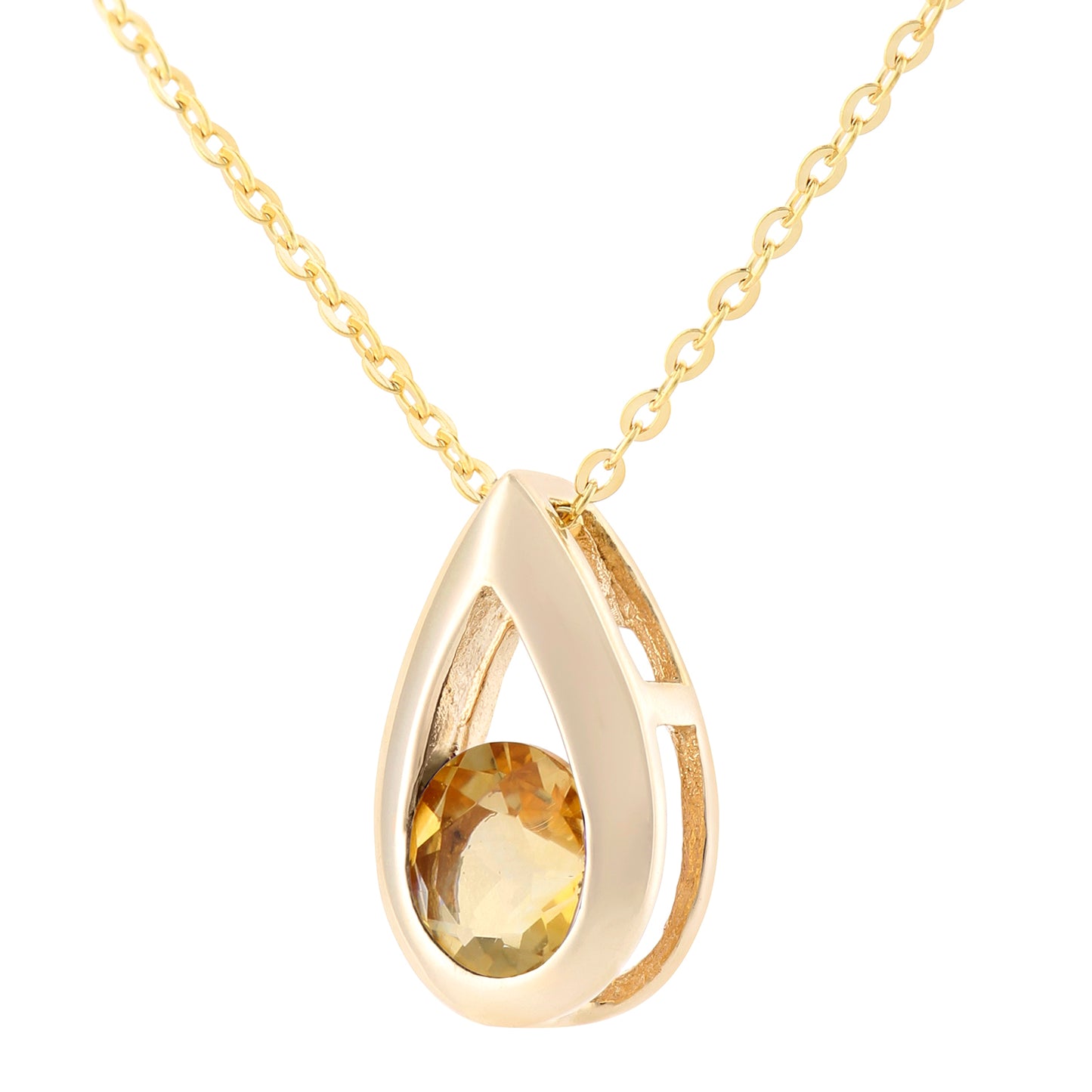 9ct Gold  Round 22pts Citrine Teardrop Pendant Necklace 18 inch - PP0AXL1715YCT