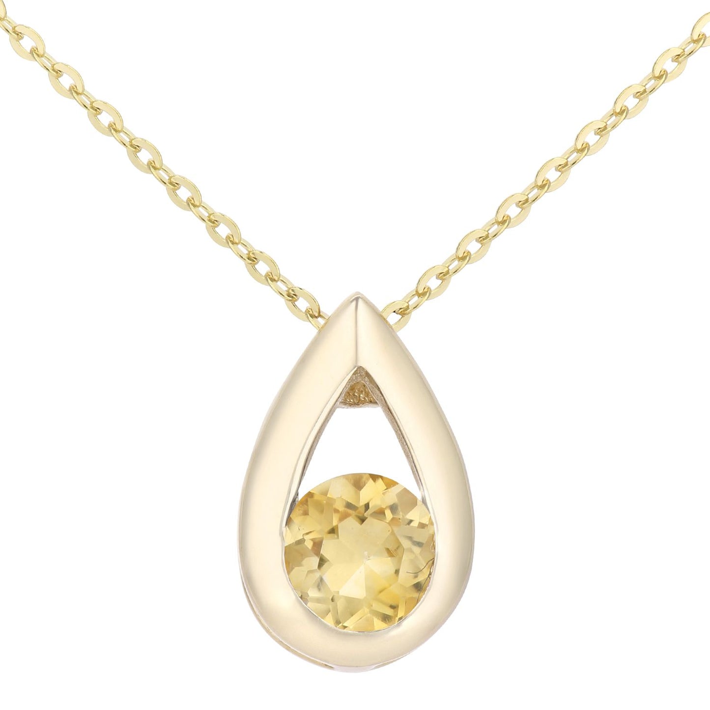 9ct Gold  Round 22pts Citrine Teardrop Pendant Necklace 18 inch - PP0AXL1715YCT
