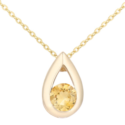 9ct Gold  Round 22pts Citrine Teardrop Pendant Necklace 18 inch - PP0AXL1715YCT