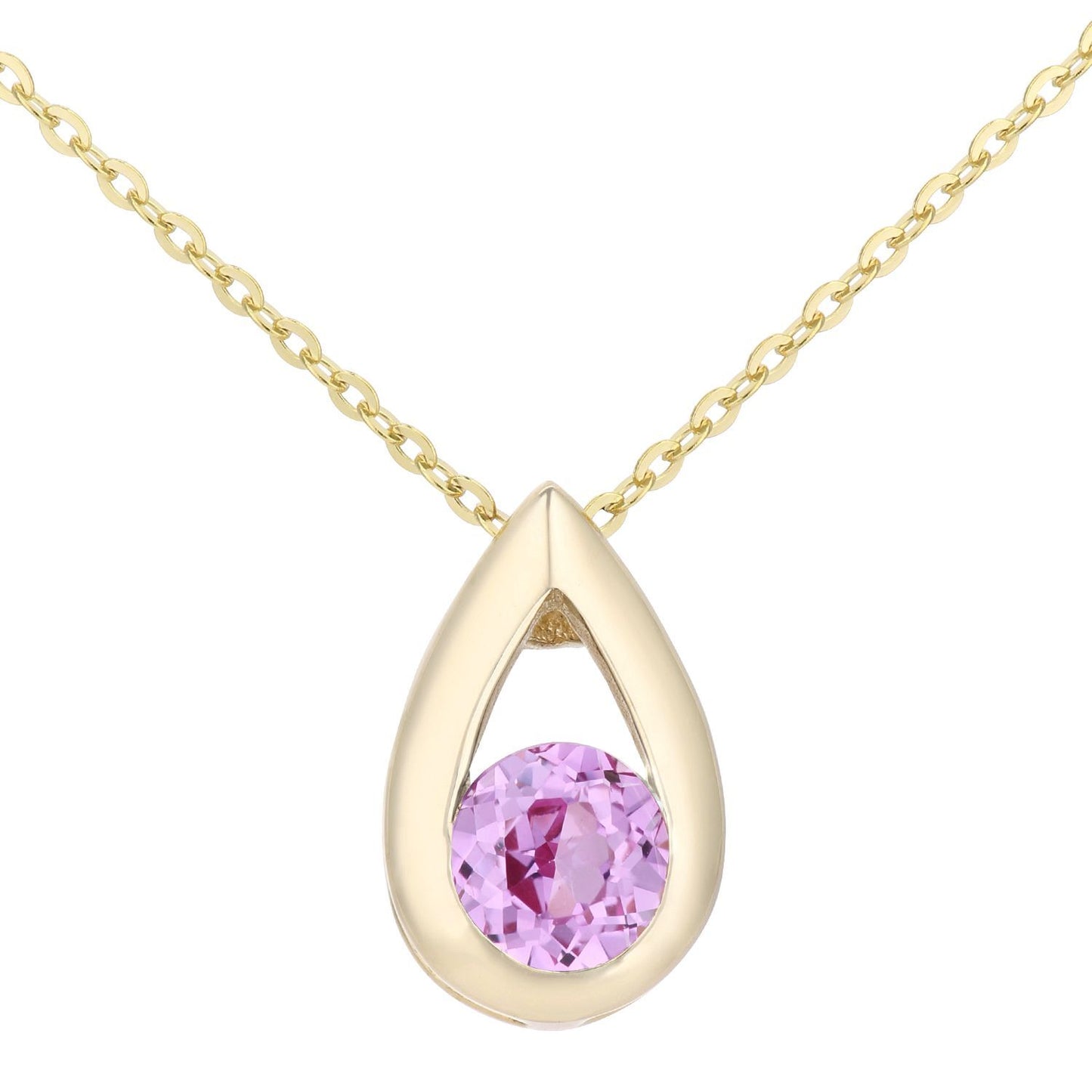 9ct Gold  20pts Created Sapphire Teardrop Pendant Necklace 18 inch - PP0AXL1715YCrtdPinkSa