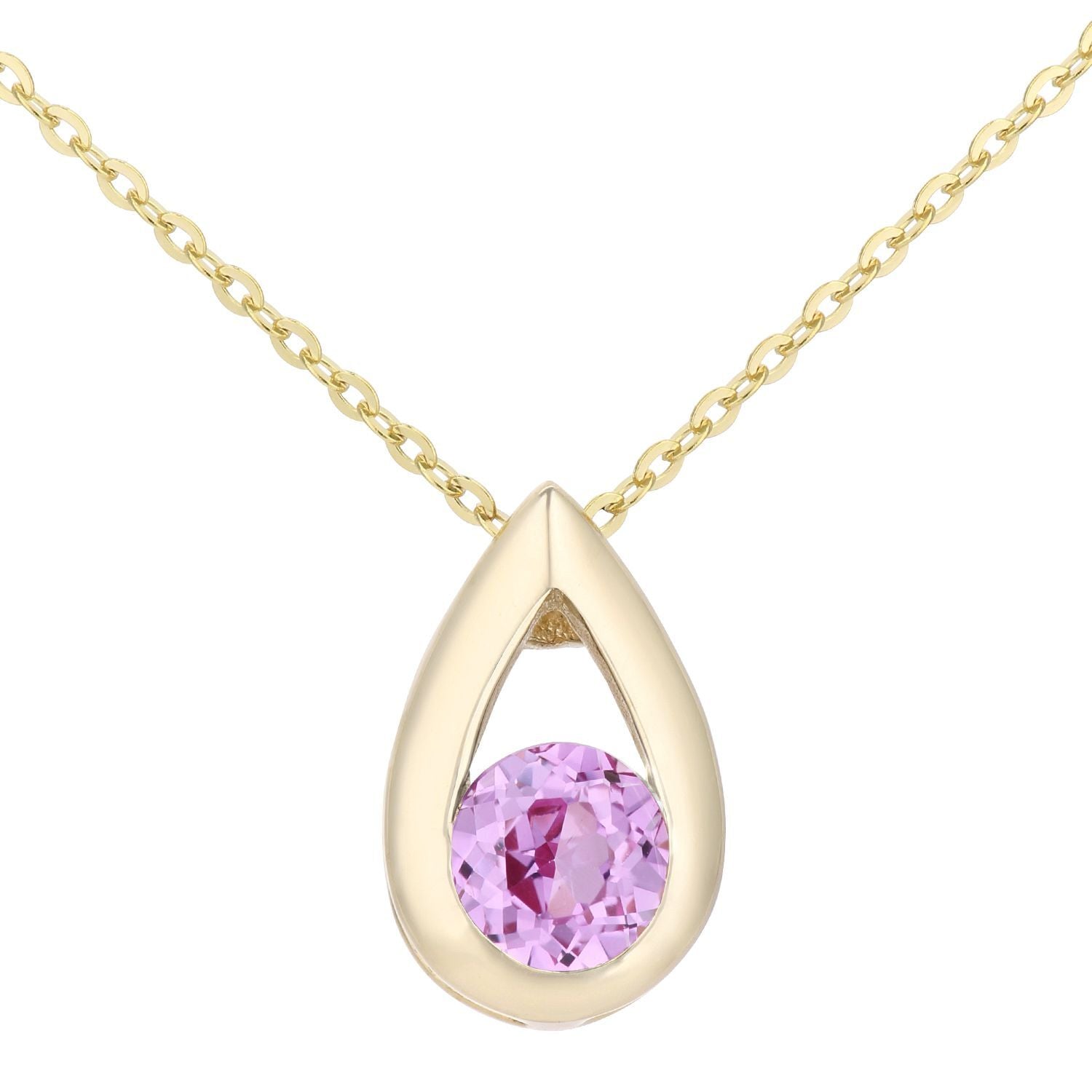 9ct Gold  20pts Created Sapphire Teardrop Pendant Necklace 18 inch - PP0AXL1715YCrtdPinkSa