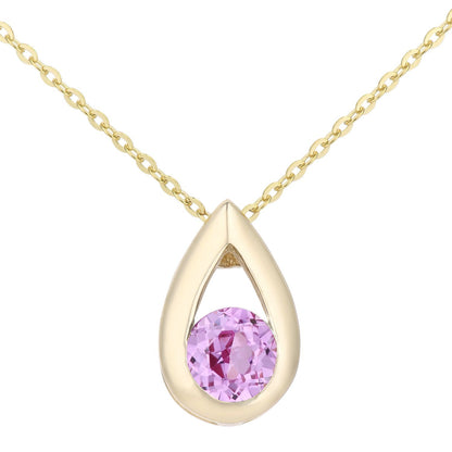 9ct Gold  20pts Created Sapphire Teardrop Pendant Necklace 18 inch - PP0AXL1715YCrtdPinkSa