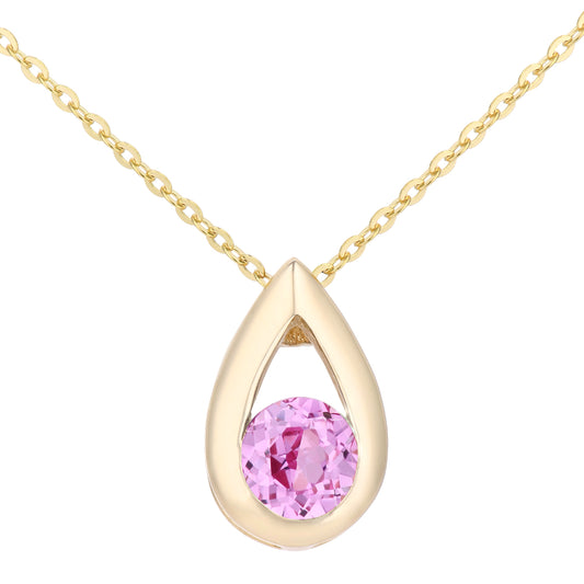 9ct Gold  20pts Created Sapphire Teardrop Pendant Necklace 18 inch - PP0AXL1715YCrtdPinkSa