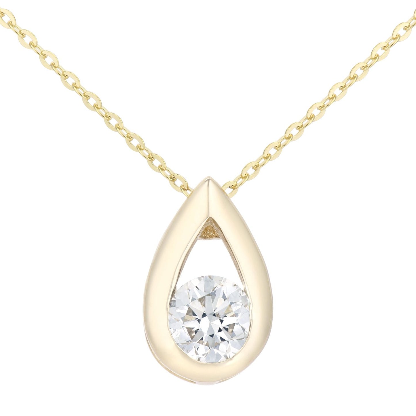9ct Gold  Round 1/4ct Diamond Solitaire Pendant Necklace 18 inch - PP0AXL1715YDia