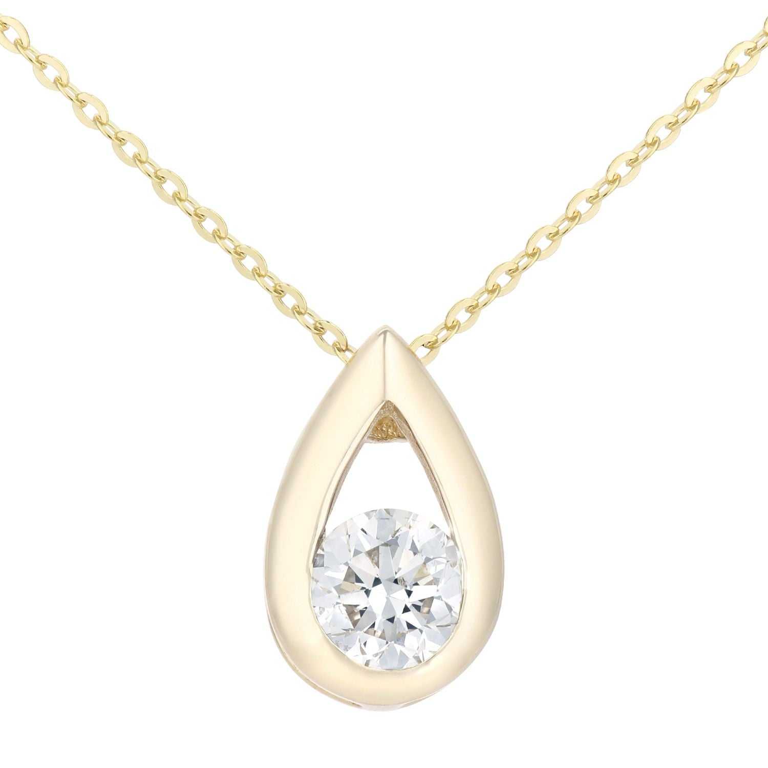 9ct Gold  Round 1/4ct Diamond Solitaire Pendant Necklace 18 inch - PP0AXL1715YDia