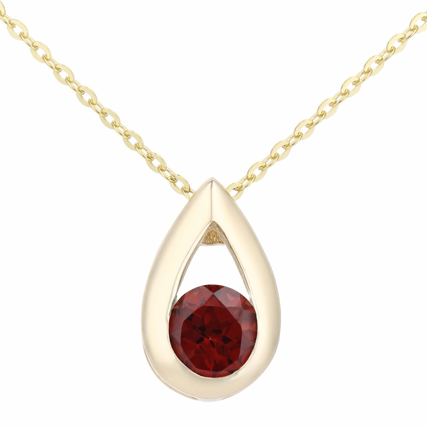 9ct Gold  Round 0.35ct Garnet Teardrop Pendant Necklace 18 inch - PP0AXL1715YGT