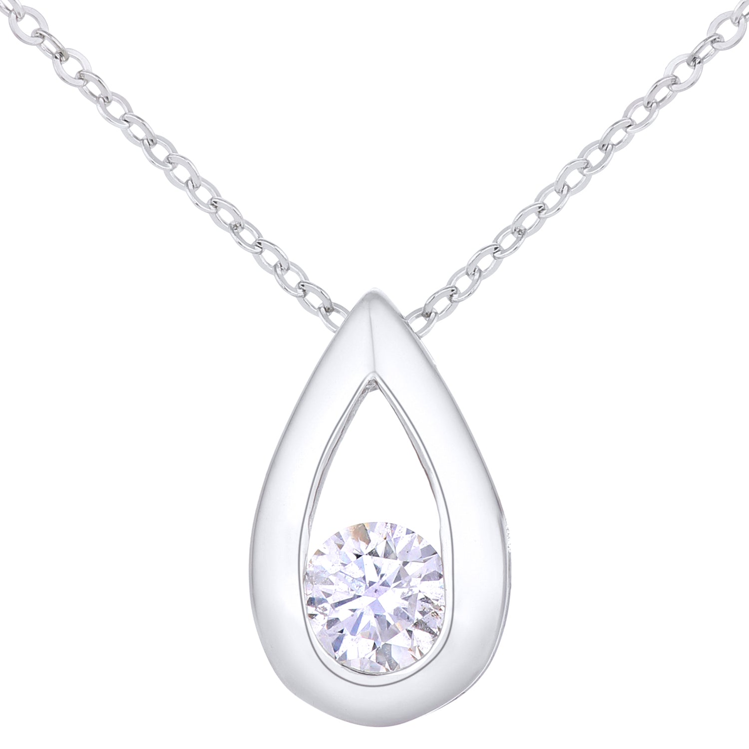 9ct White Gold  15pts Diamond Solitaire Pendant Necklace 18 inch - PP0AXL1720W