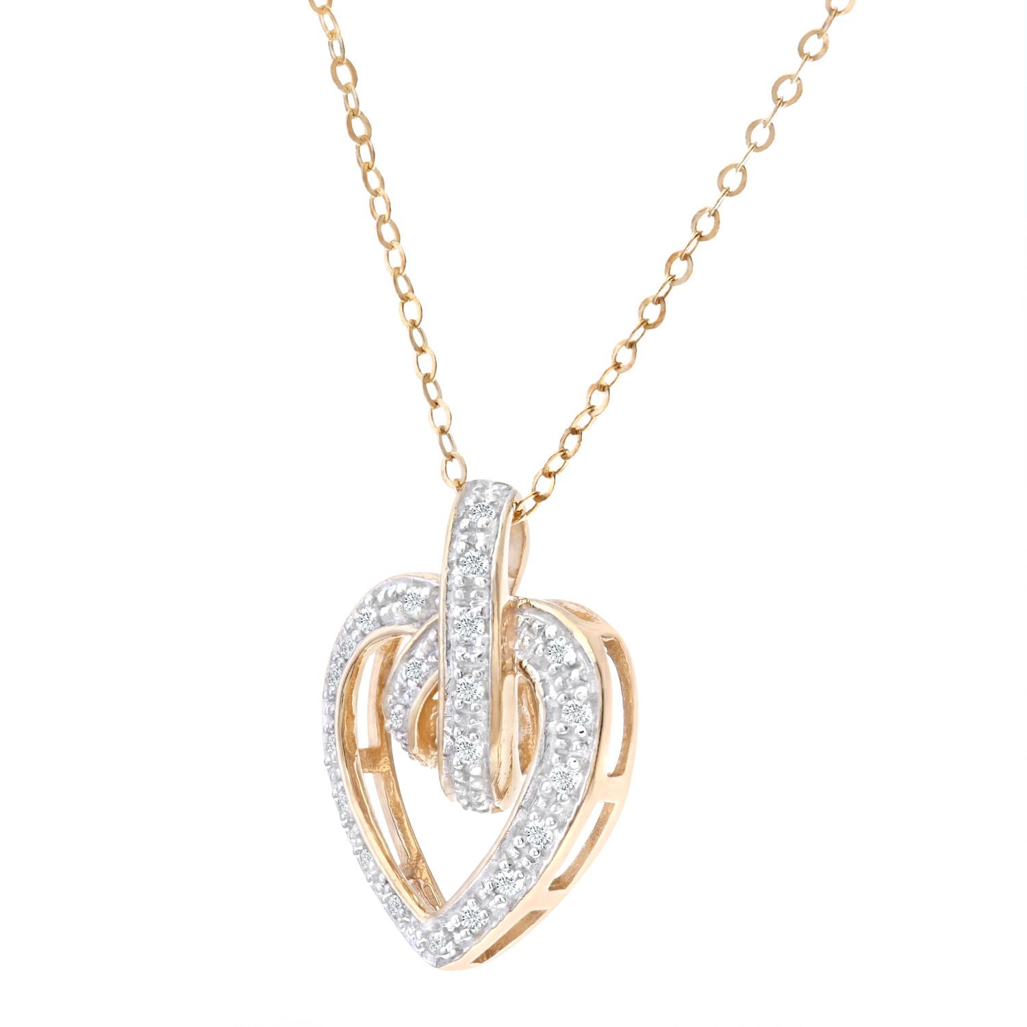 9ct Gold  Round 10pts Diamond Heart Pendant Necklace 18 inch - PP0AXL1733Y