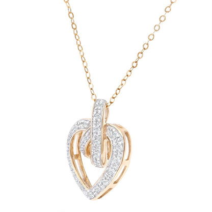 9ct Gold  Round 10pts Diamond Heart Pendant Necklace 18 inch - PP0AXL1733Y