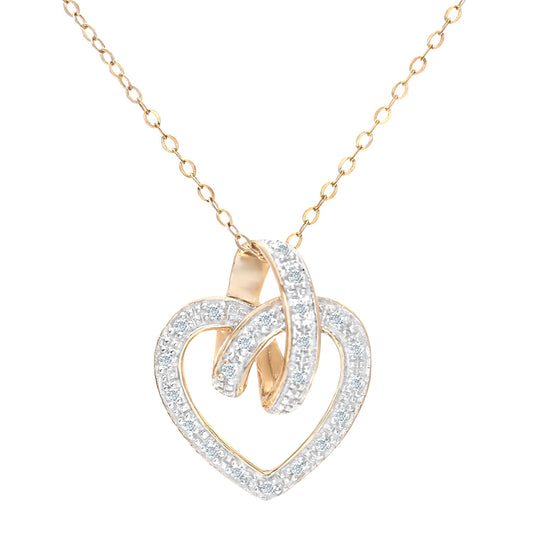 9ct Gold  Round 10pts Diamond Heart Pendant Necklace 18 inch - PP0AXL1733Y