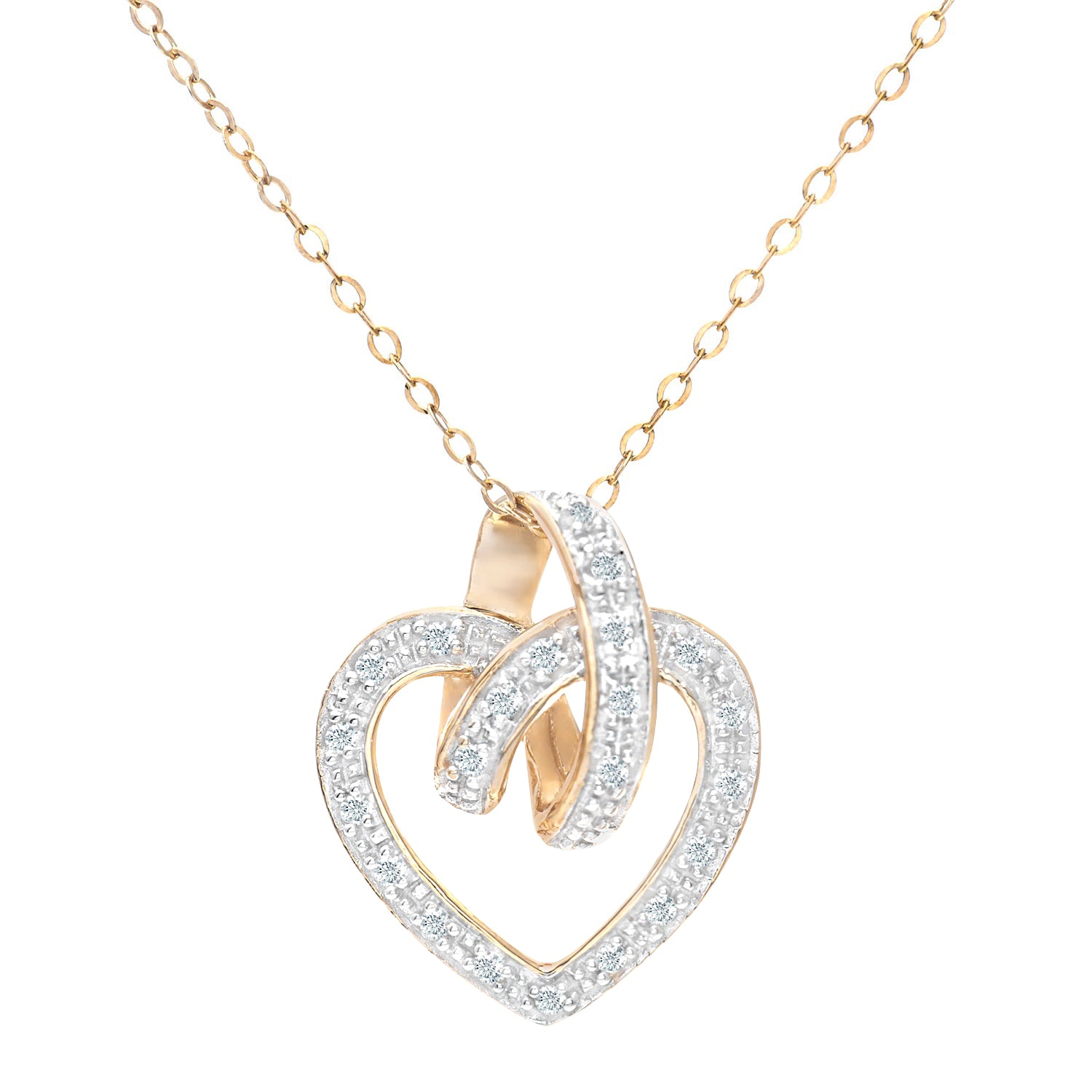 9ct Gold  Round 10pts Diamond Heart Pendant Necklace 18 inch - PP0AXL1733Y