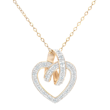 9ct Gold  Round 10pts Diamond Heart Pendant Necklace 18 inch - PP0AXL1733Y