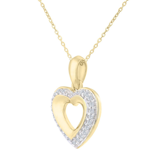 9ct Gold  Round 15pts Diamond Heart Pendant Necklace 18 inch - PP0AXL1810Y