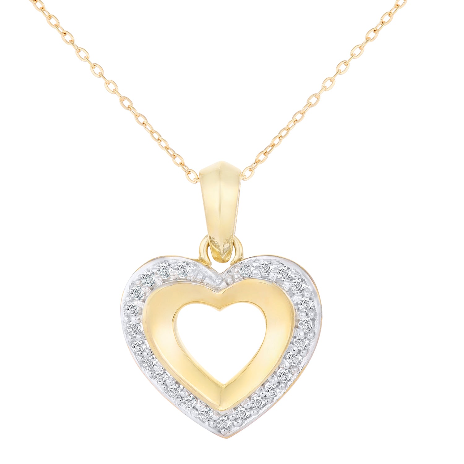 9ct Gold  Round 15pts Diamond Heart Pendant Necklace 18 inch - PP0AXL1810Y