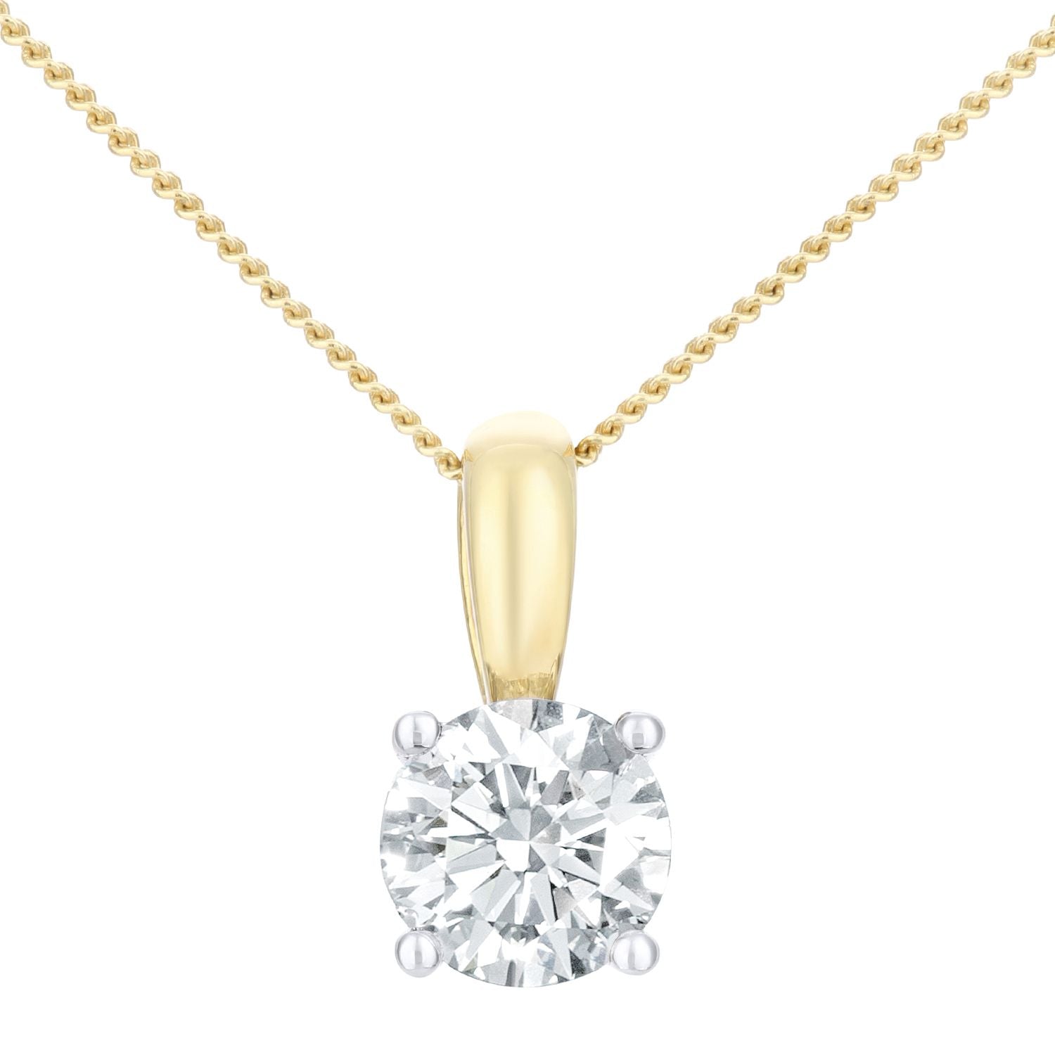 18ct Gold  Round 1ct Diamond Solitaire Pendant Necklace 18 inch - PP0AXL1892Y18HSI