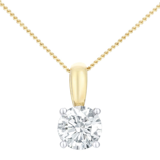 18ct Gold  Round 1ct Diamond Solitaire Pendant Necklace 18 inch - PP0AXL1892Y18JPK