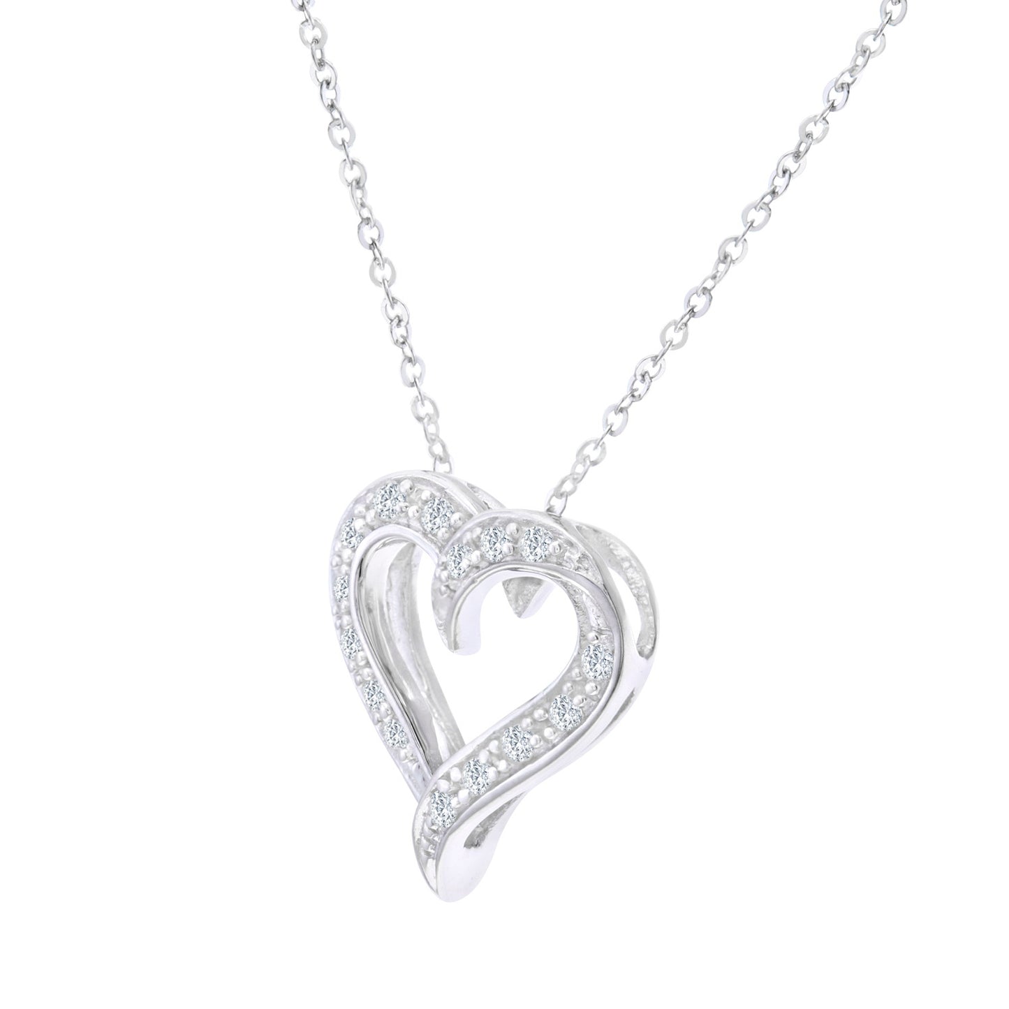 9ct White Gold  Round 10pts Diamond Heart Pendant Necklace 18 inch - PP0AXL2126W
