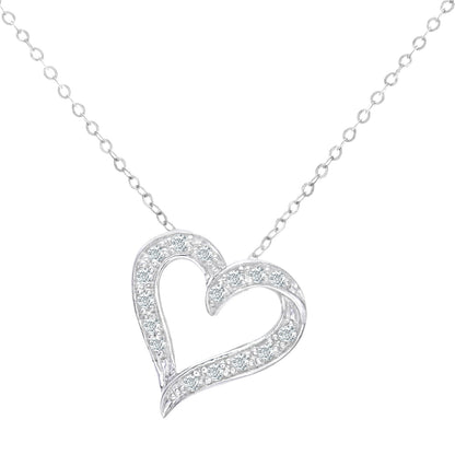 9ct White Gold  Round 10pts Diamond Heart Pendant Necklace 18 inch - PP0AXL2126W