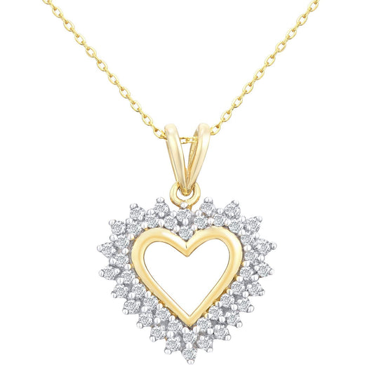 9ct Gold Round 1/3ct Diamond Heart Pendant Necklace 18 inch - PP0AXL2317Y